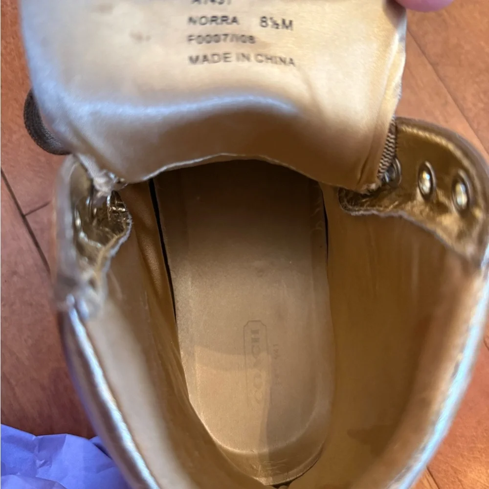 Coach Metallic Gold and Brown High-Top Sneakers - Picture 15 of 16